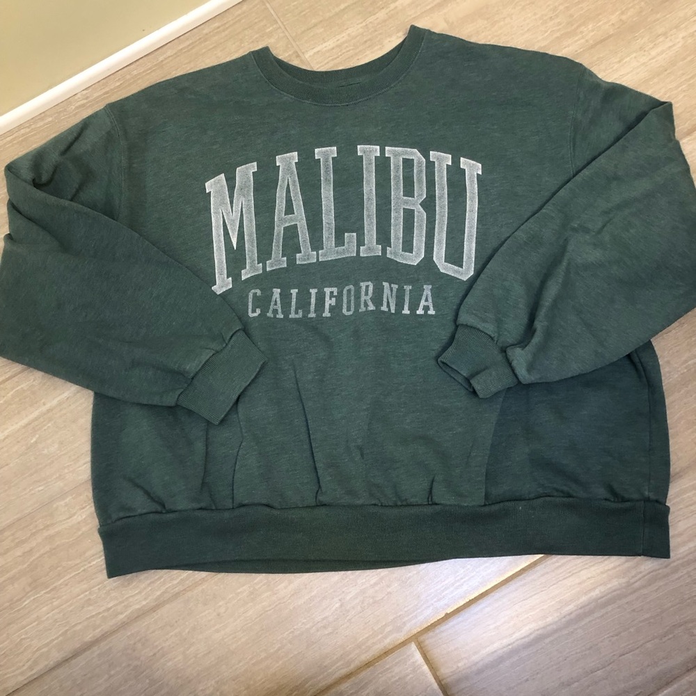 Women’s Hollister Forest Green 'Malibu California' Crewneck Sweatshirt Size XL